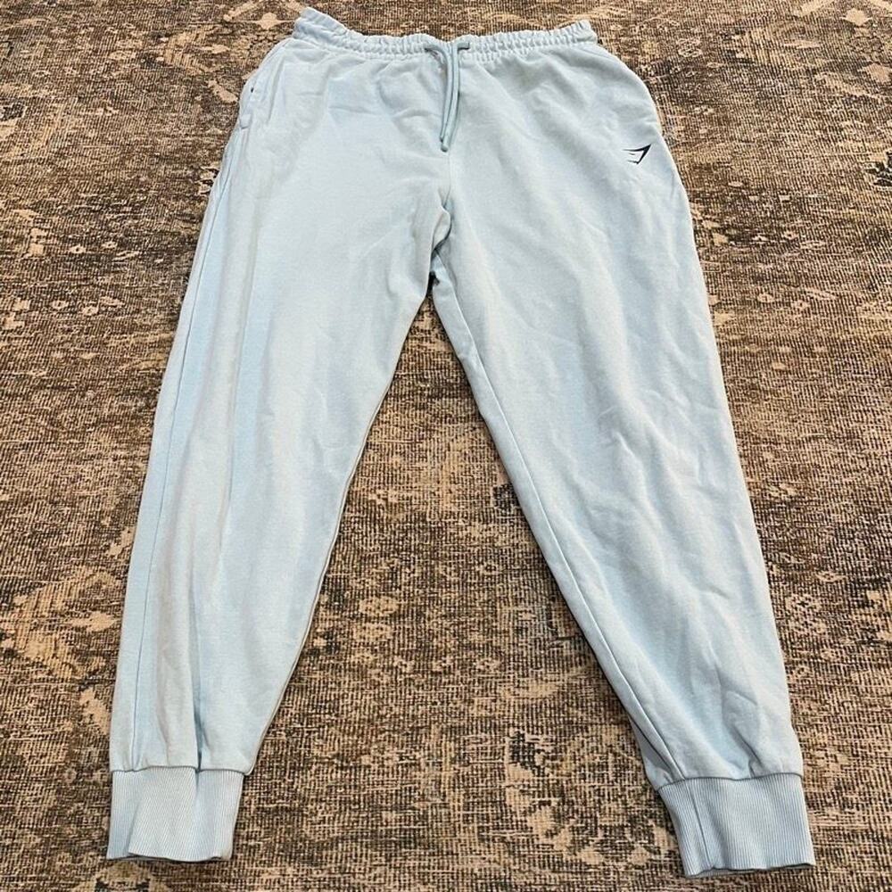 Gymshark Womens Joggers M Light Blue Sweatpants Drawstring Cuffed Ankle Athletic